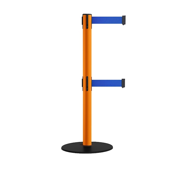 Montour Line Retractable Dbl Belt 2.5" Orange Post , Low Base, 7.5'Blue Belt S400D-OR-BL-75 - main